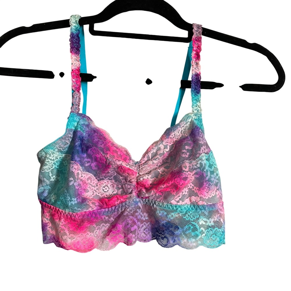 Victorias Secret PINK Lace Bralette Medium Multicolor Tie Dye Floral Scalloped